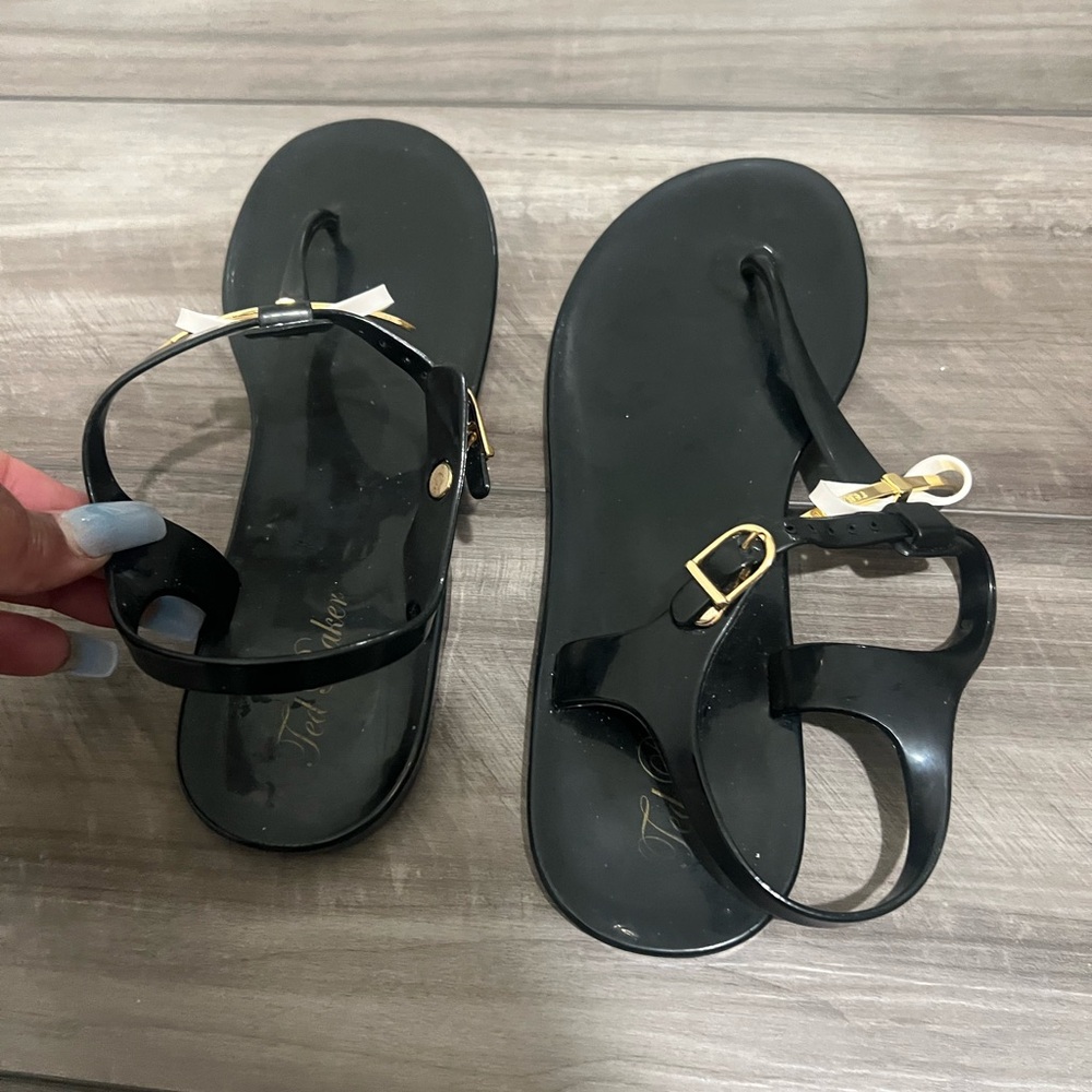 Ted Baker London Black Sandals with Gold Buckle